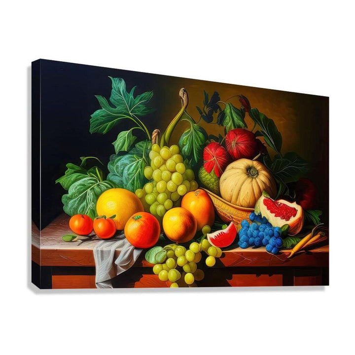 Oranges With Grape Vine, Still Life Nature Art Print 32618 Giclée Stretched Canvas Print Visual Wall Art