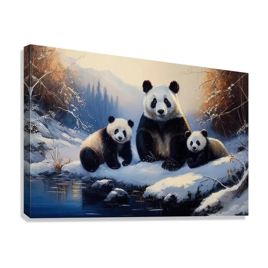 Pandas Near River , Animal Art Print 32901 Giclée Stretched Canvas Print Visual Wall Art