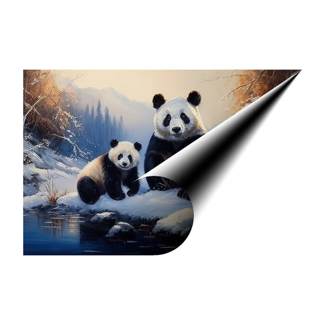 Pandas Near River , Animal Art Print 32901 Giclee Rolled Canvas Print Visual Wall Art