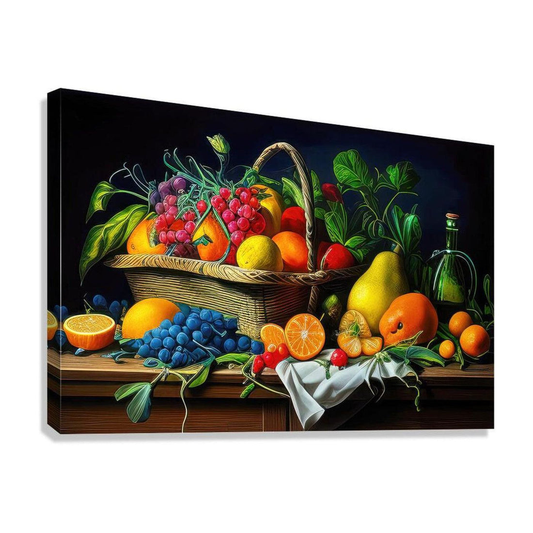 Pannier Of Fruits And Leaves, Still Life Nature Art Print 32622 Giclée Stretched Canvas Print Visual Wall Art