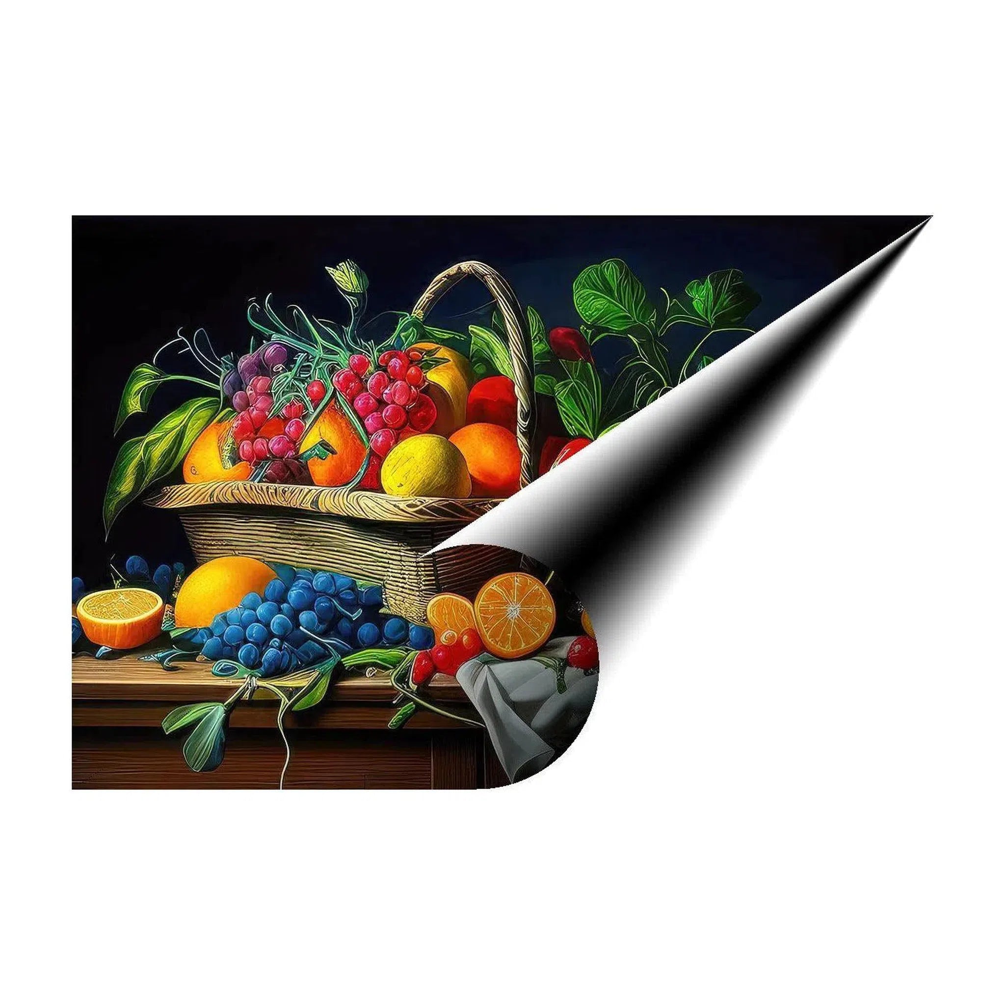 Pannier Of Fruits And Leaves, Still Life Nature Art Print 32622 Giclée Fine Art Matte Paper Print Visual Wall Art