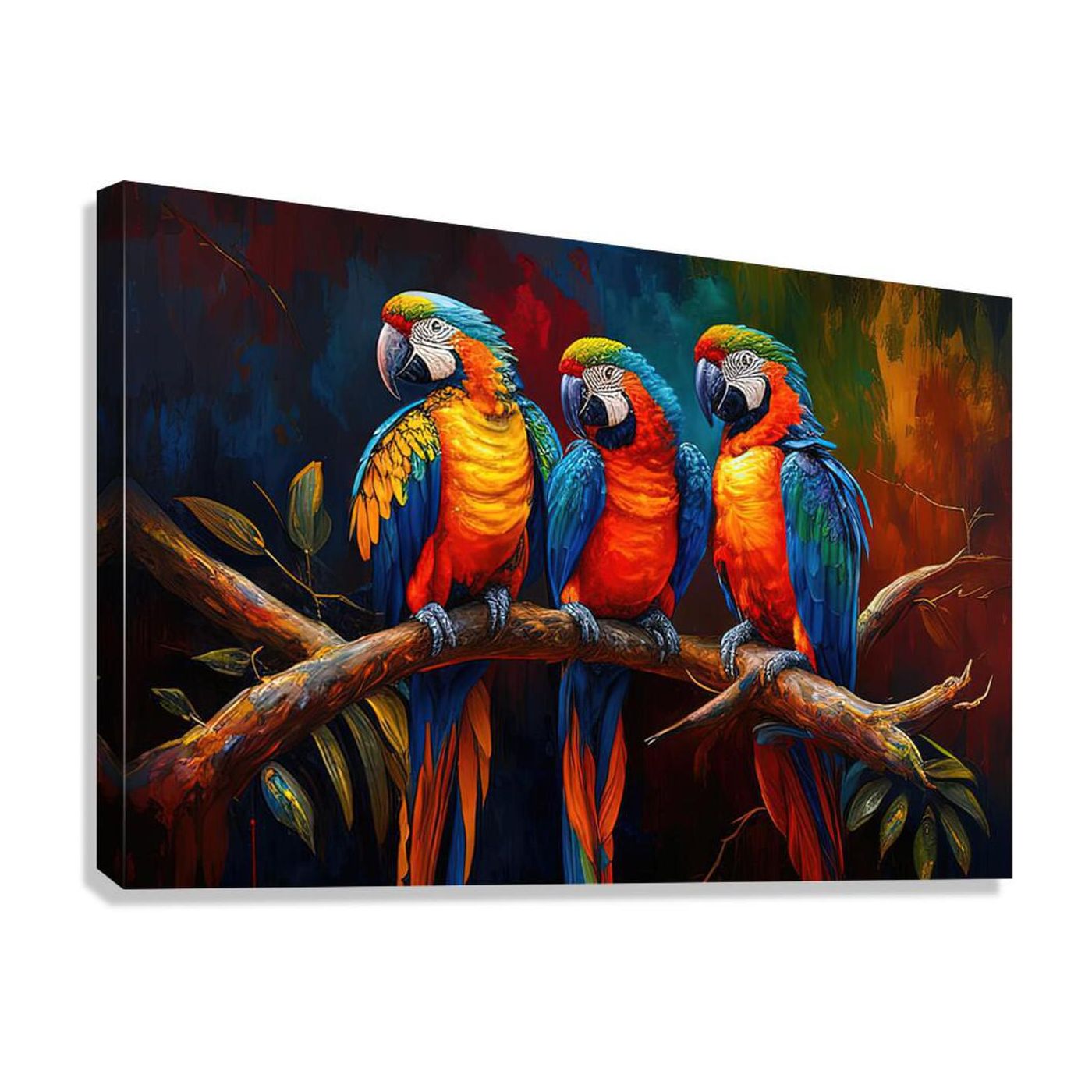 Parrots Sitting On A Branch, Psittacines, Bird Art Print 32206 Giclée Stretched Canvas Print Visual Wall Art