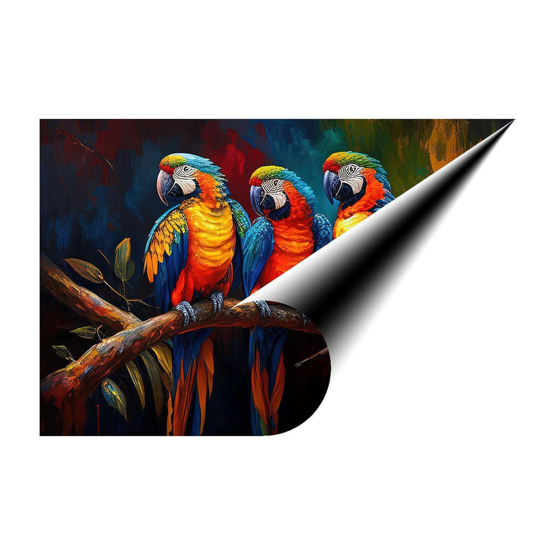 Parrots Sitting On A Branch, Psittacines, Bird Art Print 32206 Giclee Rolled Canvas Print Visual Wall Art