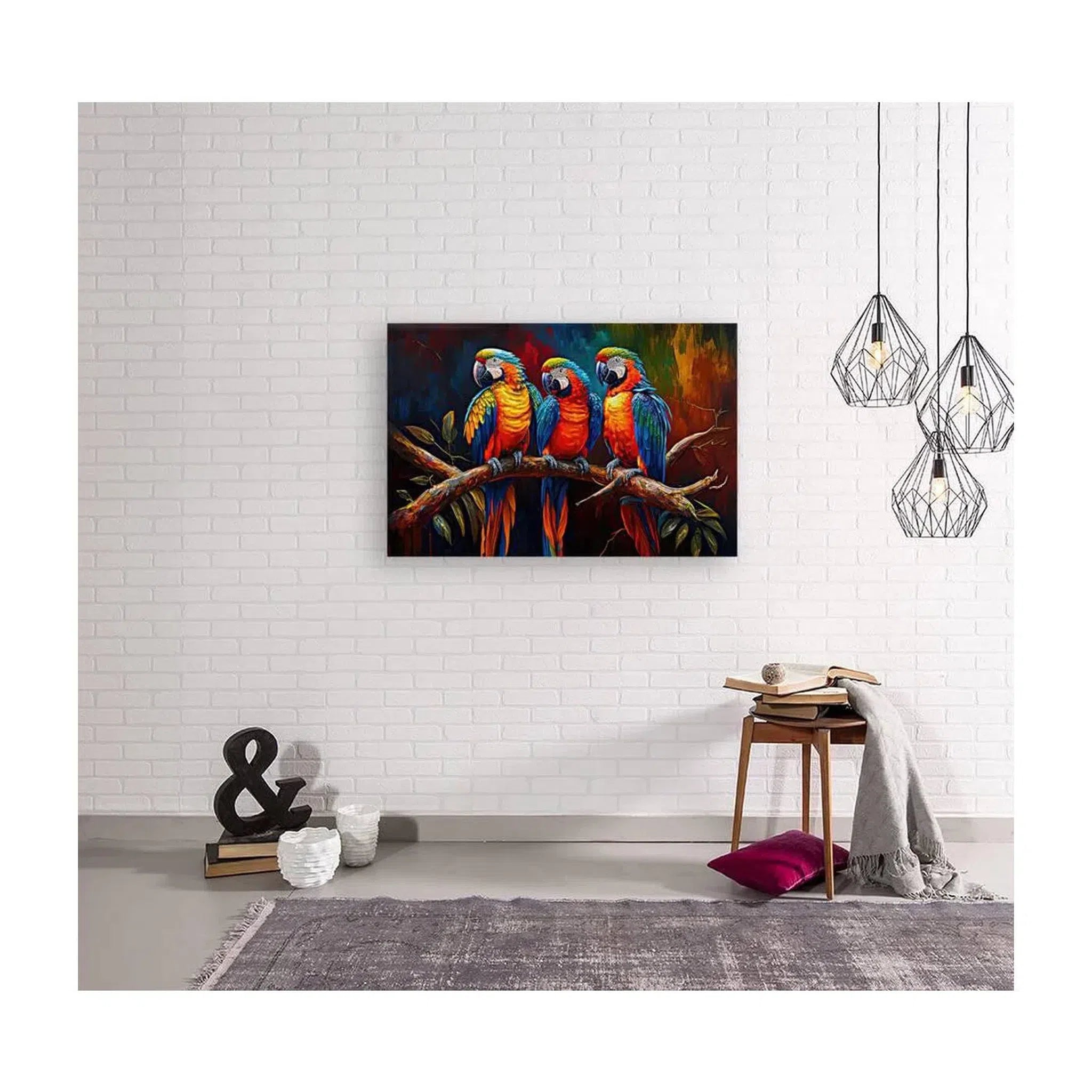 Parrots Sitting On A Branch, Psittacines, Bird Art Print 32206 Visual Wall Art