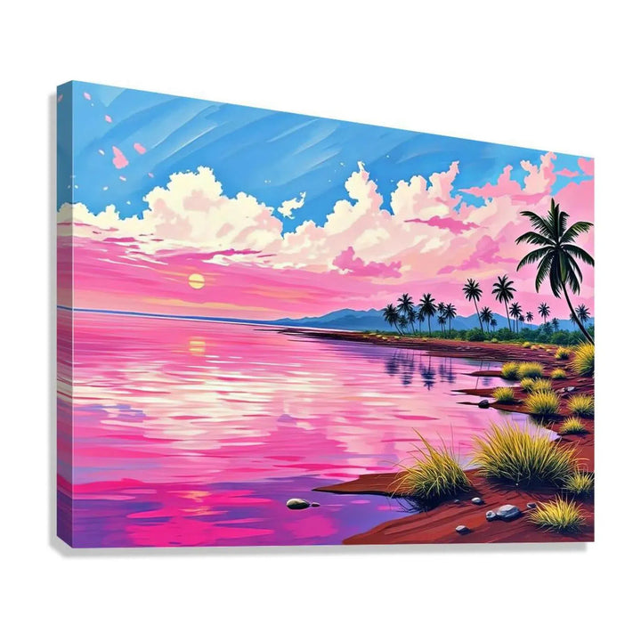 Pastel Pink Lake Nature Art Print 43742 Giclée Stretched Canvas Print Visual Wall Art