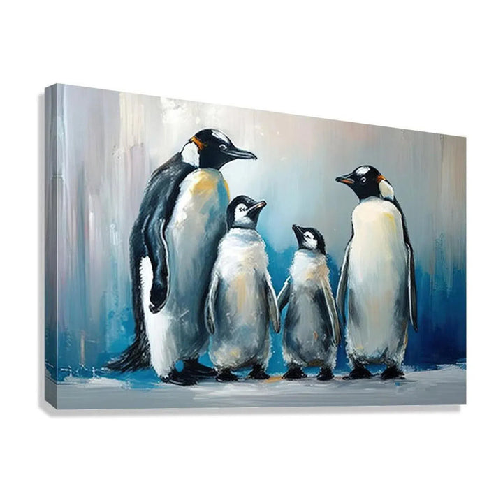 Penguins And Chick In Freezing Cold, Animal Art Print 32400 Giclée Stretched Canvas Print Visual Wall Art