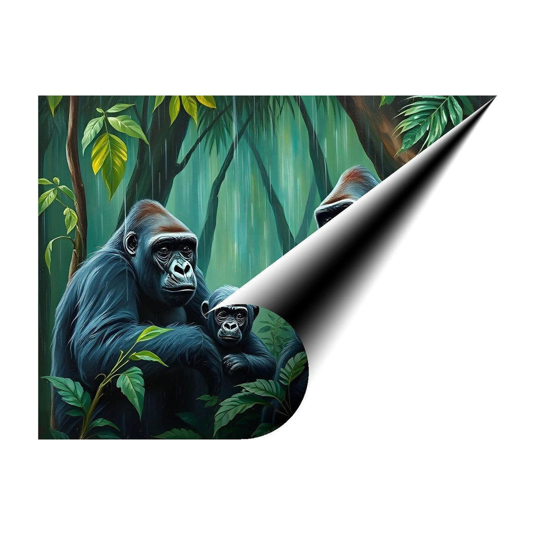 Primates Gorillas In Rainy Forest, Animal Art Print 43803 Giclee Rolled Canvas Print Visual Wall Art