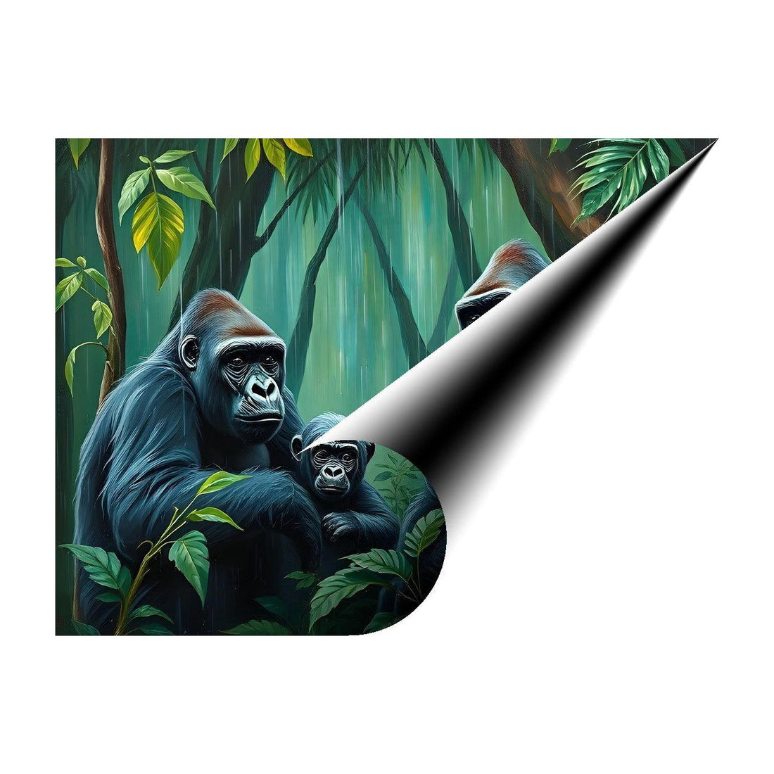 Primates Gorillas In Rainy Forest, Animal Art Print 43803 Giclee Fine Art Matte Paper Print Visual Wall Art