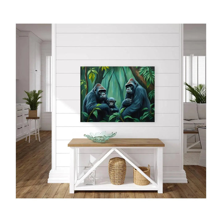 Primates Gorillas In Rainy Forest, Animal Art Print 43803 Visual Wall Art