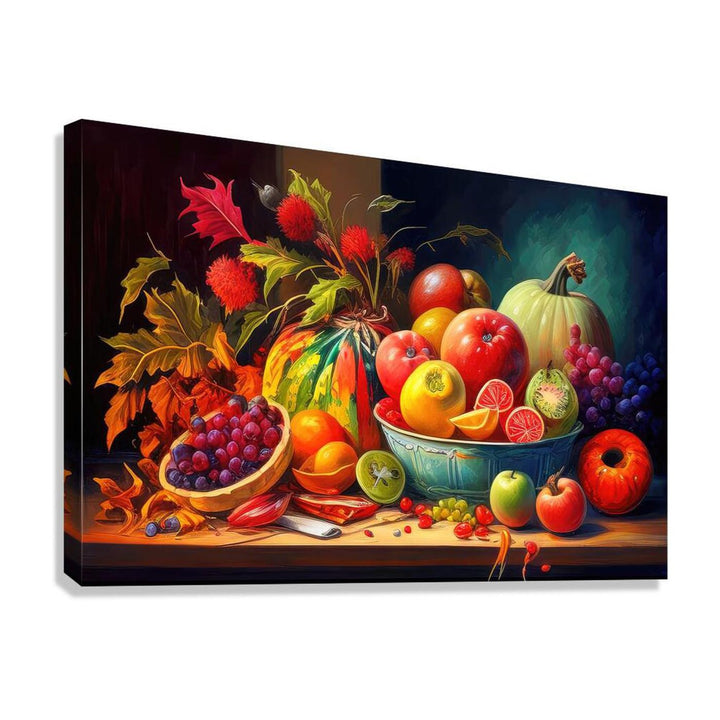 Pumpkins And Apples Fruits, Still Life Nature Art Print 32613 Giclée Stretched Canvas Print Visual Wall Art