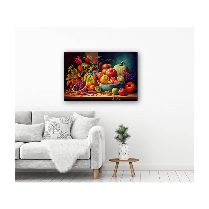 Pumpkins And Apples Fruits, Still Life Nature Art Print 32613 Visual Wall Art