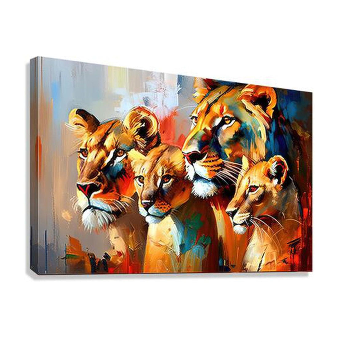 Queen Lions And Cubs, Animal Art Print 32103 Giclée Stretched Canvas Print Visual Wall Art