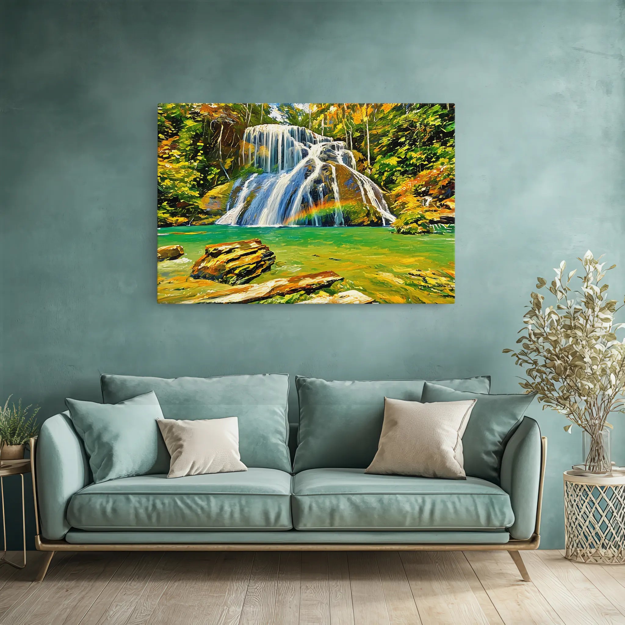 Rainbow Waterfall in Forest Giclée Print 323037 Visual Wall Art AR3:2H Giclée Print