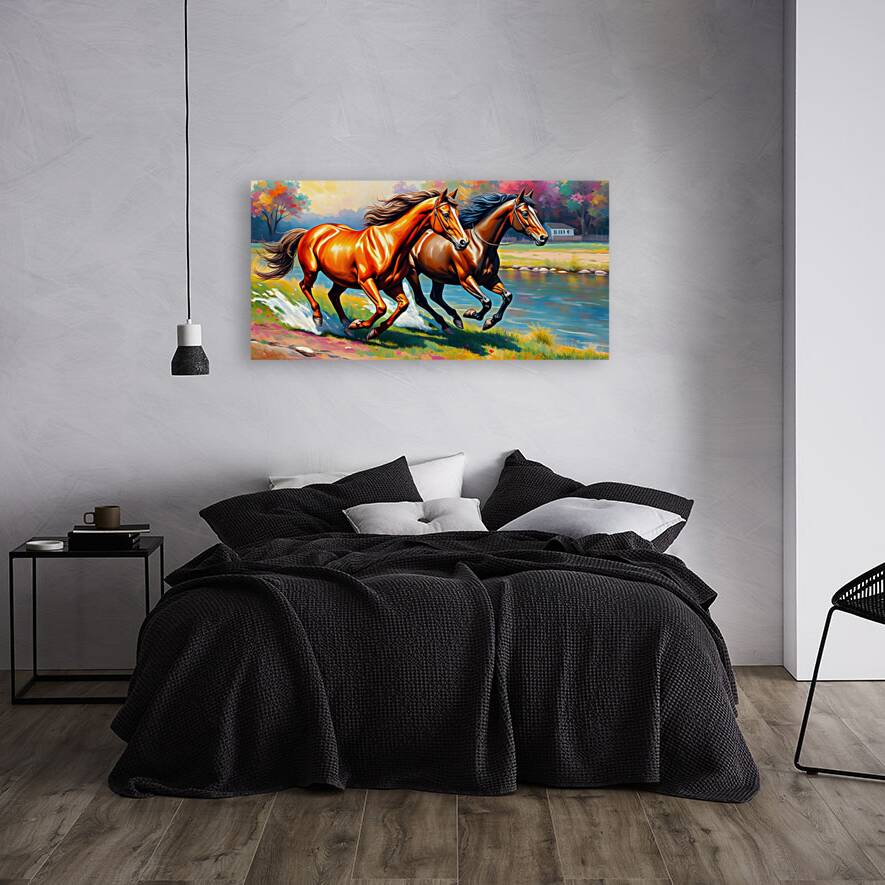 Beautiful Brown Horses Running, Animal Art Print 21802 Visual Wall Art