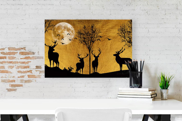 Deers Moonlight Gold Giclee Print 32919 Pictorem.com