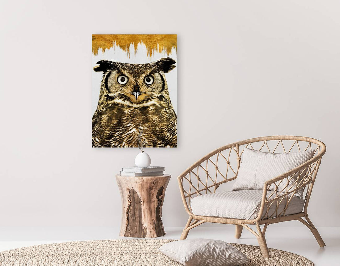 Owl Portrait Gold Giclee Print 34910 Pictorem.com