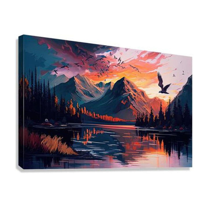 Red Mountains River, Landscape Nature Art Print 32316 Giclée Stretched Canvas Print Visual Wall Art