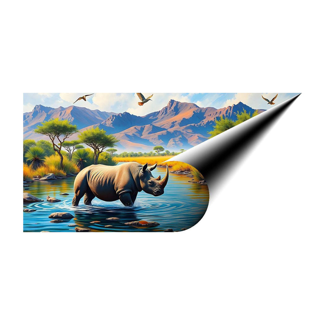 Rhino Vs Crocodile, Animal Art Print 21300 Giclee Rolled Canvas Print Visual Wall Art