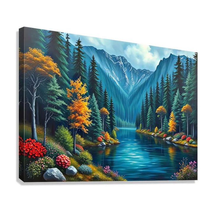 Rich Mountainous Forest Nature Art Print 43722 Giclée Stretched Canvas Print Visual Wall Art