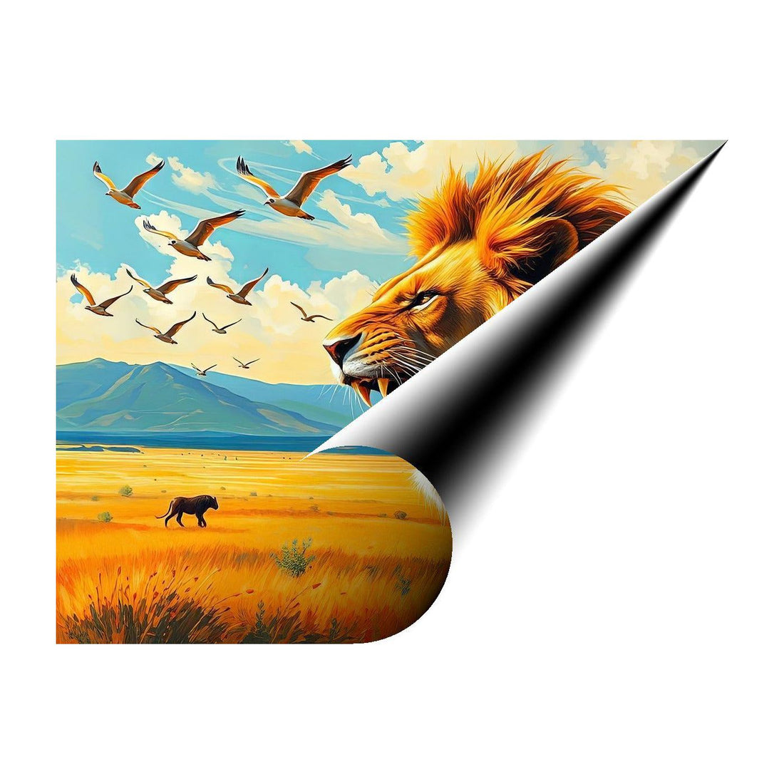 Roaring Lion In The Savannah, Animal Art Print 43832 Giclee Rolled Canvas Print Visual Wall Art