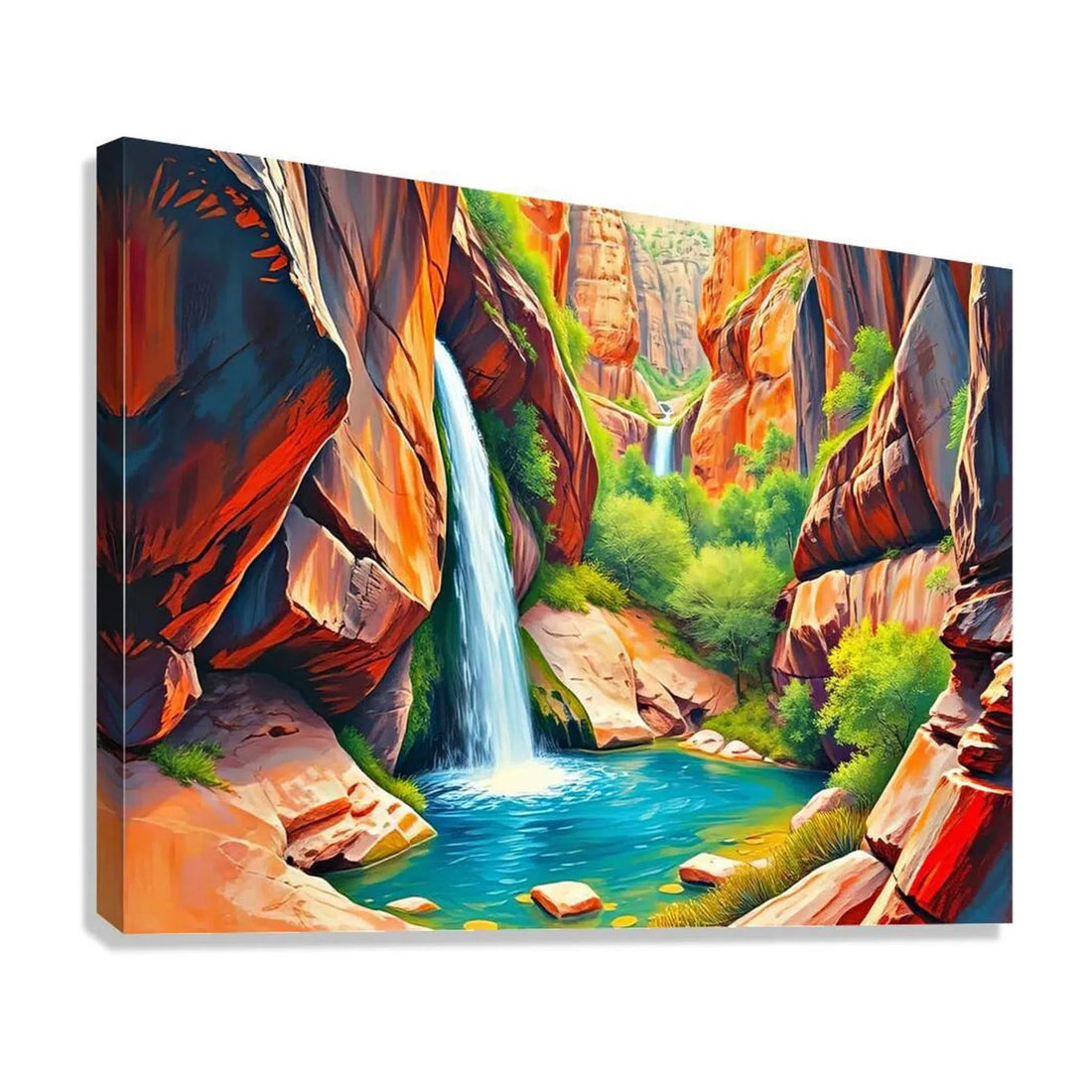 Rocky Canyons Waterfall Nature Art Print 43724 Giclée Stretched Canvas Print Visual Wall Art