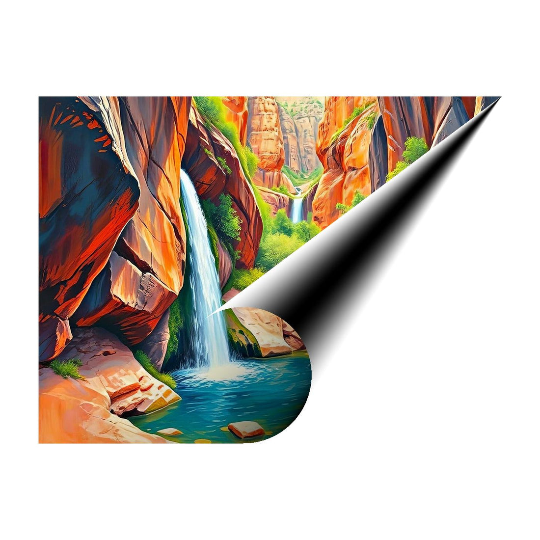 Rocky Canyons Waterfall Nature Art Print 43724 Giclée Fine Art Matte Paper Print Visual Wall Art