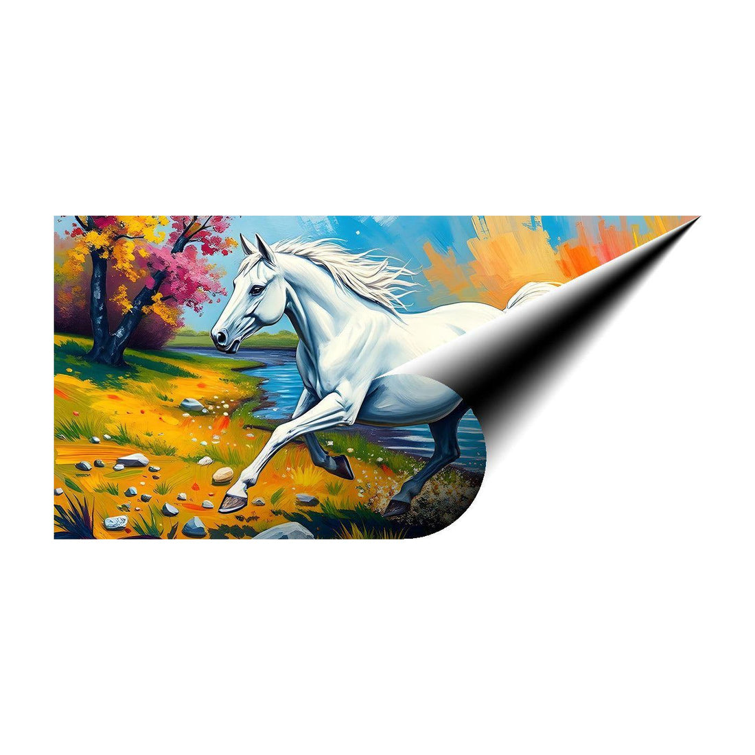 Running White Horse, Animal Art Print 21800 Giclee Rolled Canvas Print Visual Wall Art