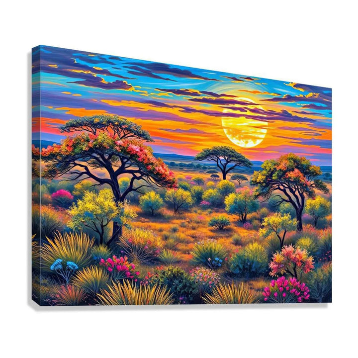 Savanna During Sunset Nature Art Print 43729 Giclée Stretched Canvas Print Visual Wall Art