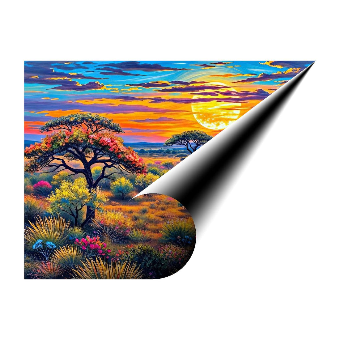 Savanna During Sunset Nature Art Print 43729 Giclée Rolled Canvas Print Visual Wall Art