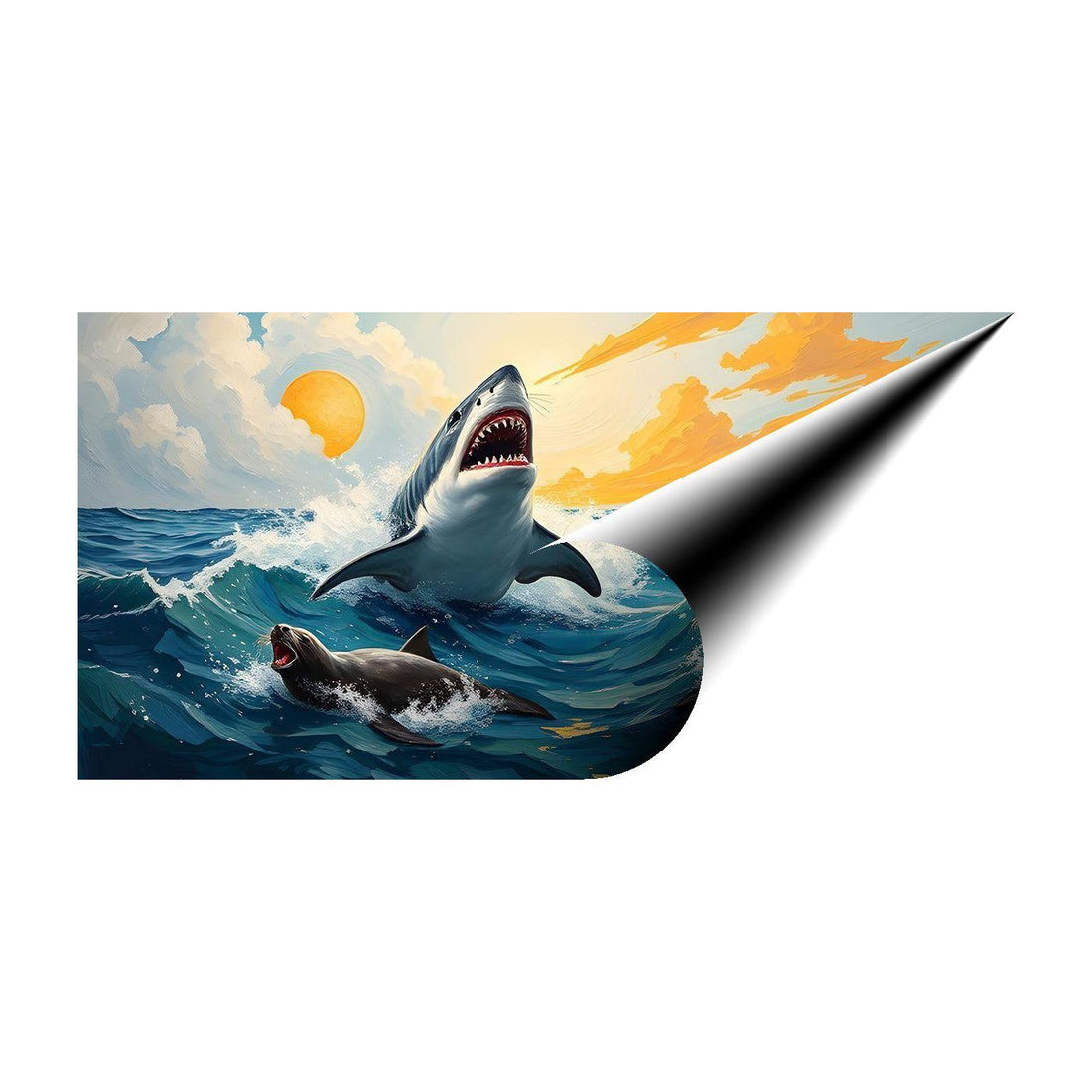 Seals Chased By Hungry Shark, Animal Art Print 21401 Giclee Rolled Canvas Print Visual Wall Art