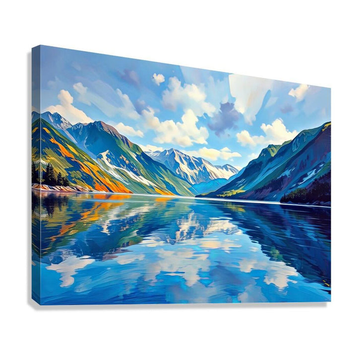 Serene Mountain Lake Nature Art Print 43730 Giclée Stretched Canvas Print Visual Wall Art