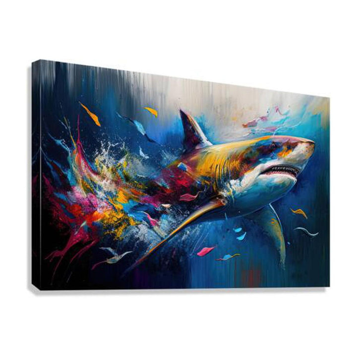 Shark In Deep Water, Ocean Animal Art Print 32100 Giclée Stretched Canvas Print Visual Wall Art