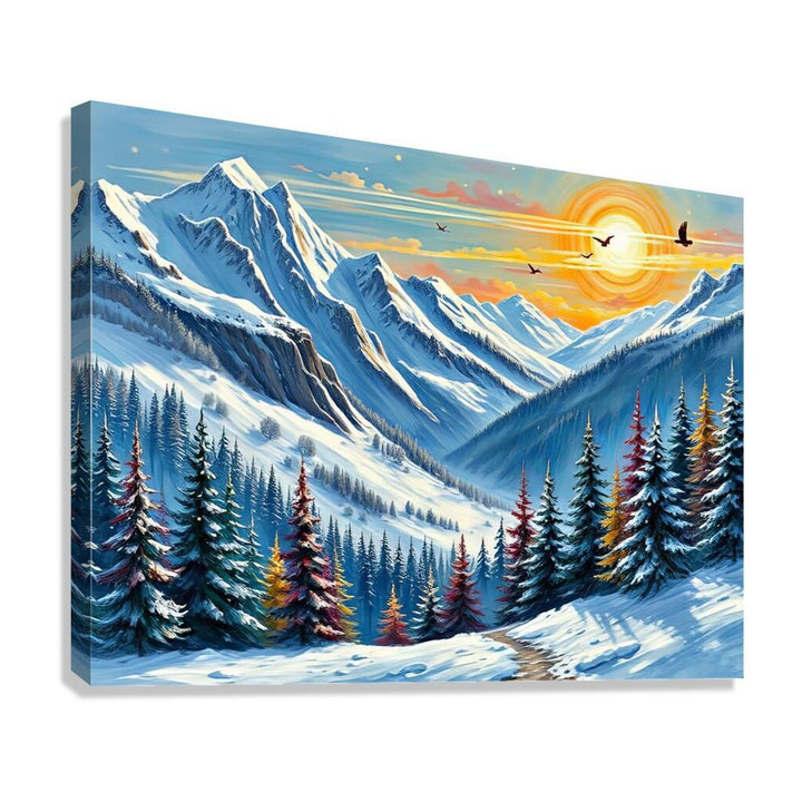 Snowy Mountain Nature Art Print 43735 Giclée Stretched Canvas Print Visual Wall Art