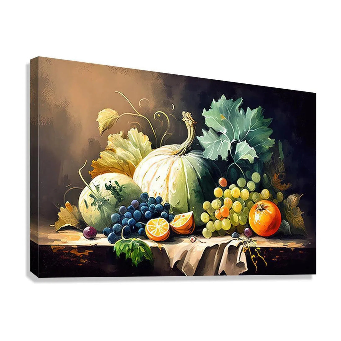 Squash Pumpkins And Grapes Still Life, 32600 Giclée Stretched Canvas Print Visual Wall Art