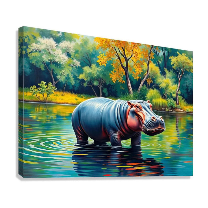 Standing Hippo Hippopotamus, Animal Art Print 43840 Giclée Stretched Canvas Print Visual Wall Art