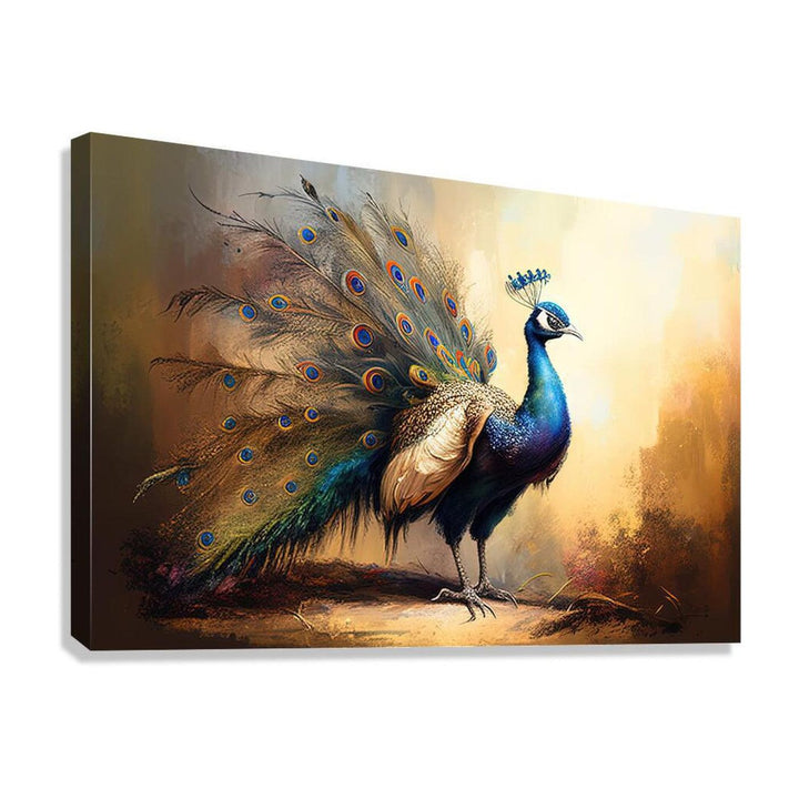 Standing Indian Peafowl, Peacock, Bird Art Print 32807 Giclée Stretched Canvas Print Visual Wall Art