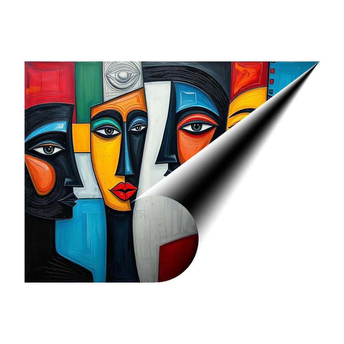 Staring Visages, Abstract Art Print 43640 Giclee Rolled Canvas Print Visual Wall Art