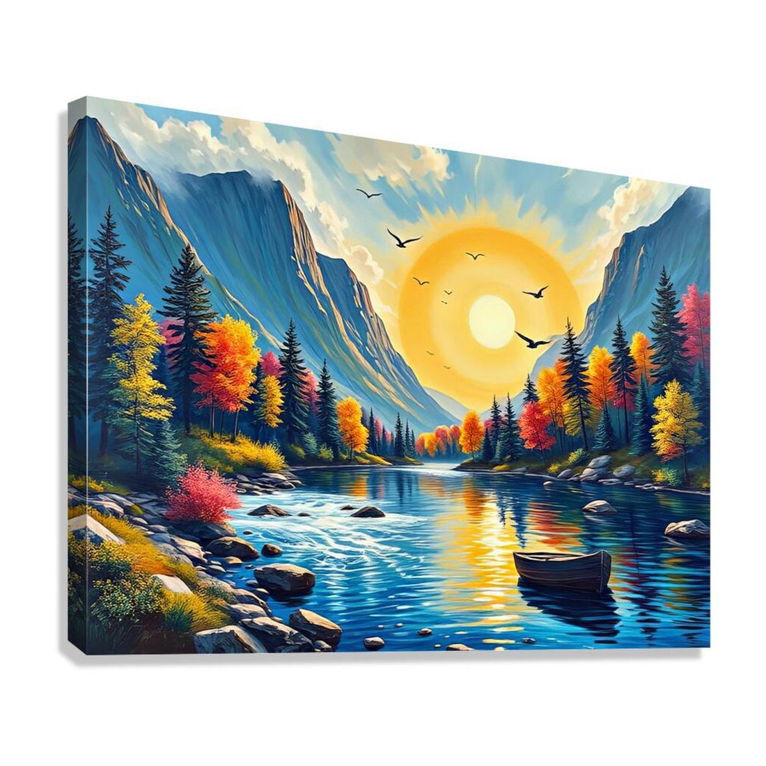 Sun Shining Between Mountains Nature Art Print-43740 Giclée Stretched Canvas Print Visual Wall Art