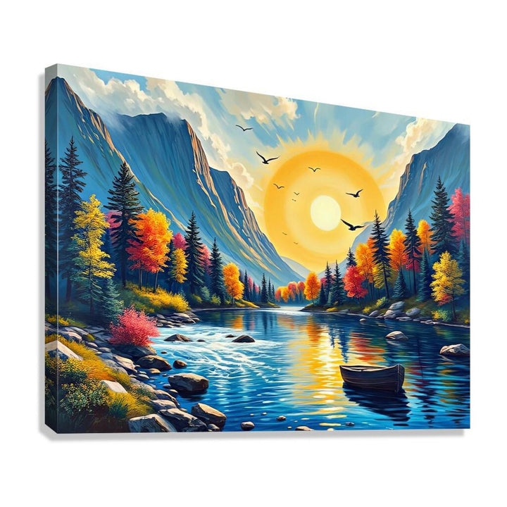 Sun Shining Between Mountains Nature Art Print-43740 Giclée Stretched Canvas Print Visual Wall Art