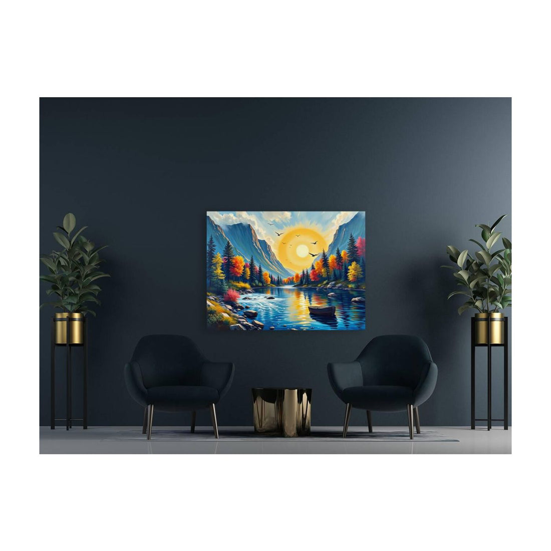 Sun Shining Between Mountains Nature Art Print-43740 Visual Wall Art