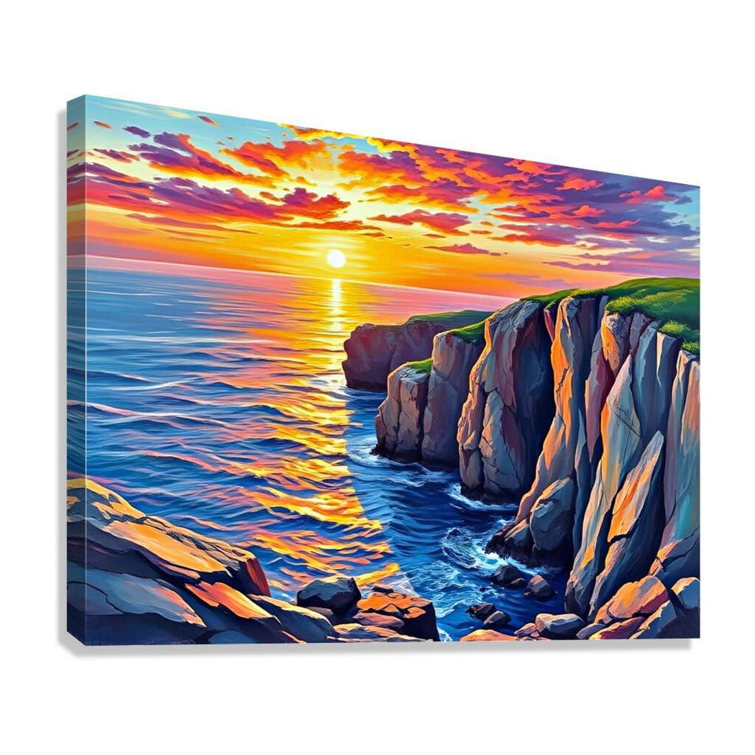 Sunset Coastal Scene Nature Art Print 43738 Giclée Stretched Canvas Print Visual Wall Art