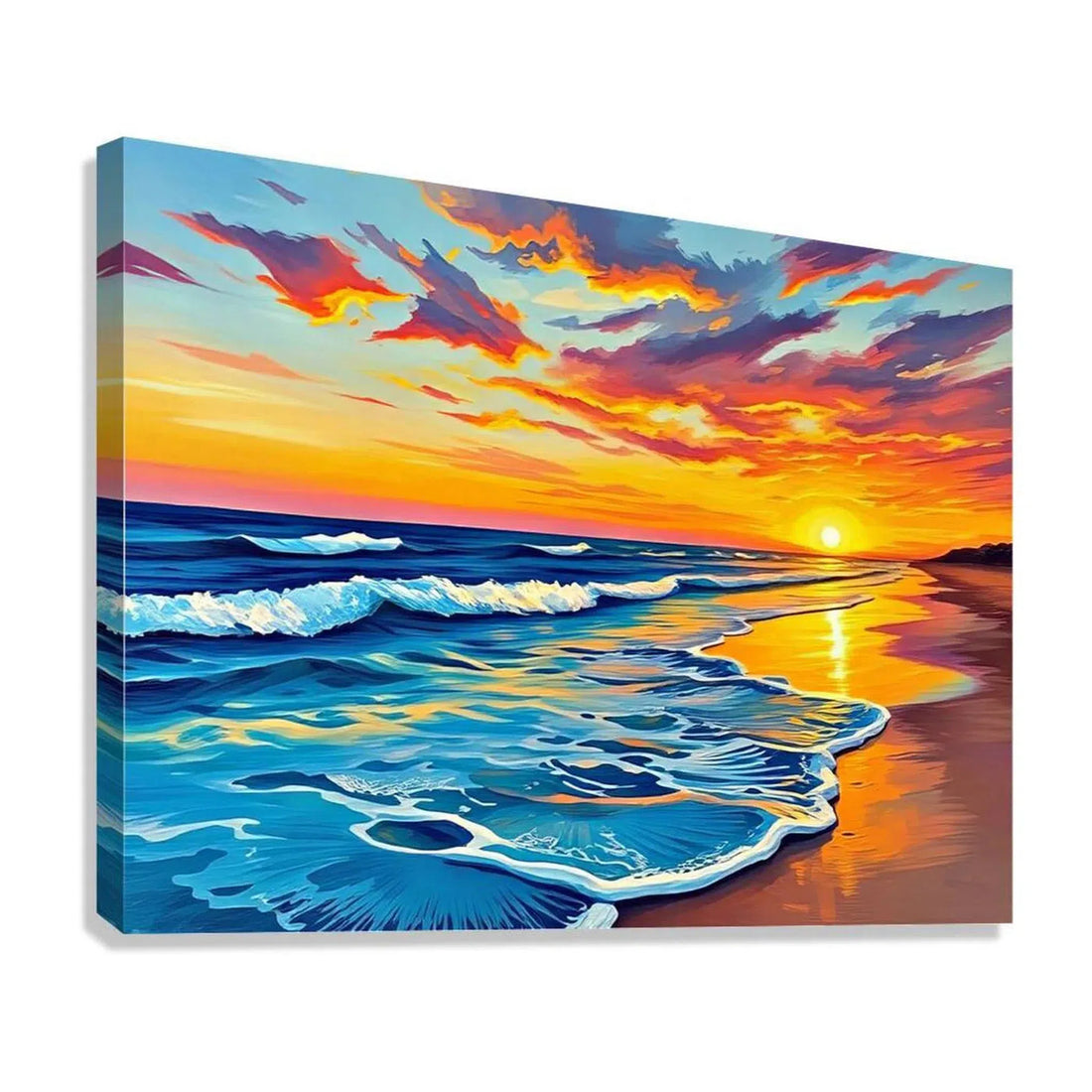 Sunset Over A Beach Nature Art Print 43739 Giclée Stretched Canvas Print Visual Wall Art