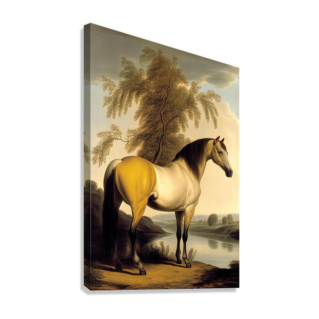 Tan Mustang Horse By The River, Animal Art Print 23401 Giclée Stretched Canvas Print Visual Wall Art