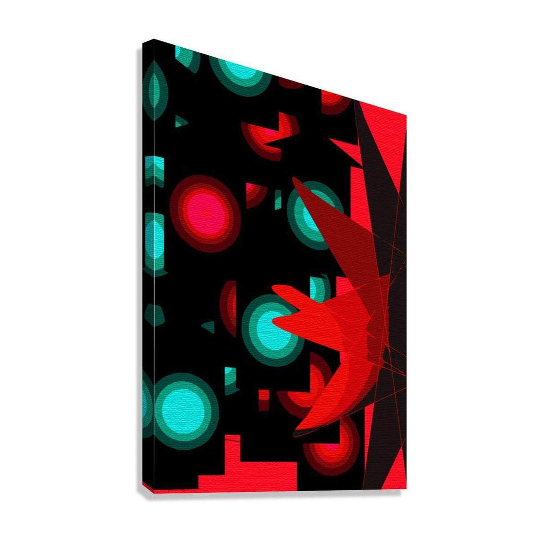 Teal And Red Toned Abstract Art Print 23108 Giclée Stretched Canvas Print Visual Wall Art