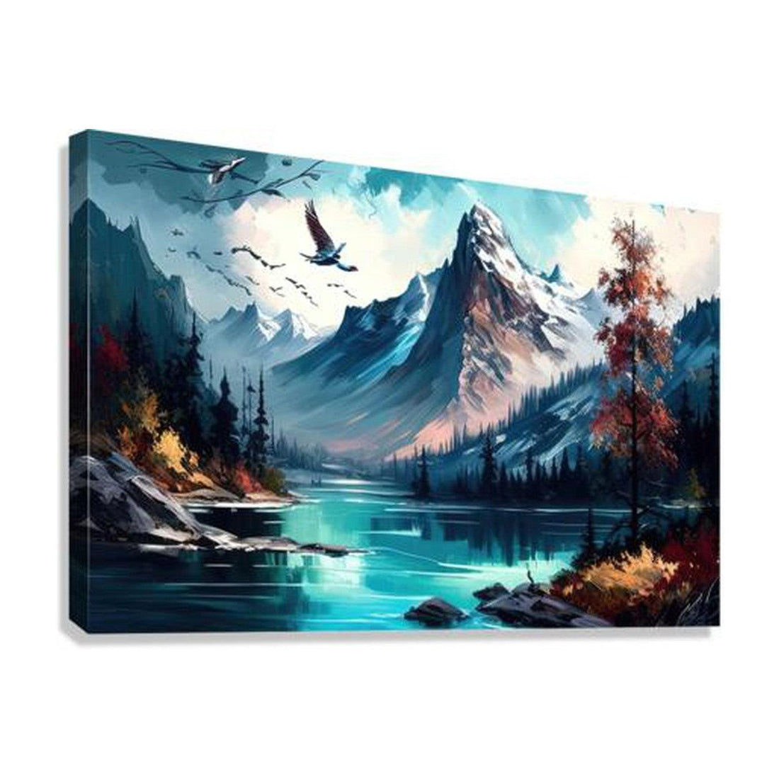 The Cold Alpine Lake, Landscape Nature Art Print 32334 Giclée Stretched Canvas Print Visual Wall Art