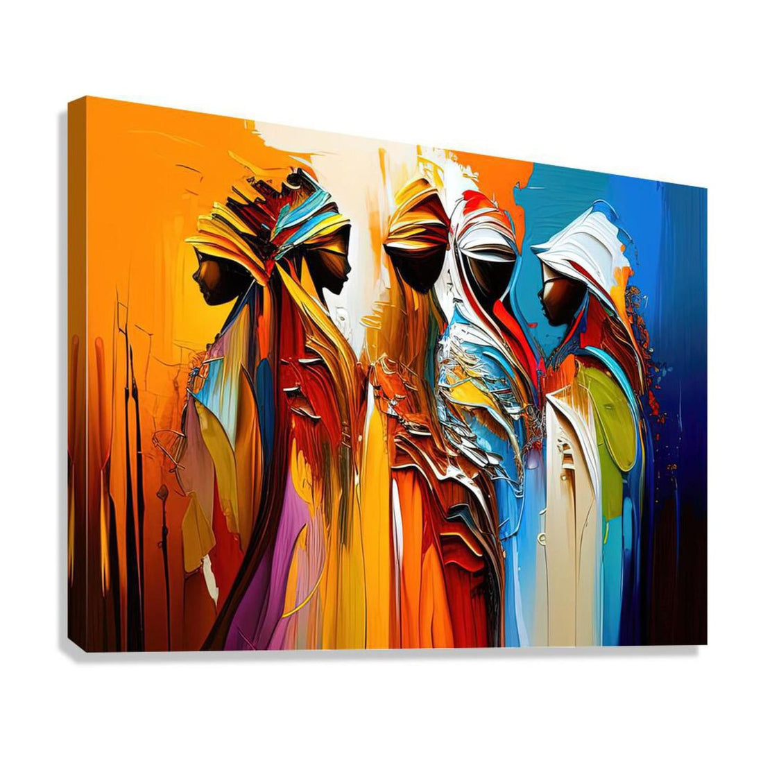 The Meeeting, Ethnic Abstract Art Print 32121 Giclée Stretched Canvas Print Visual Wall Art