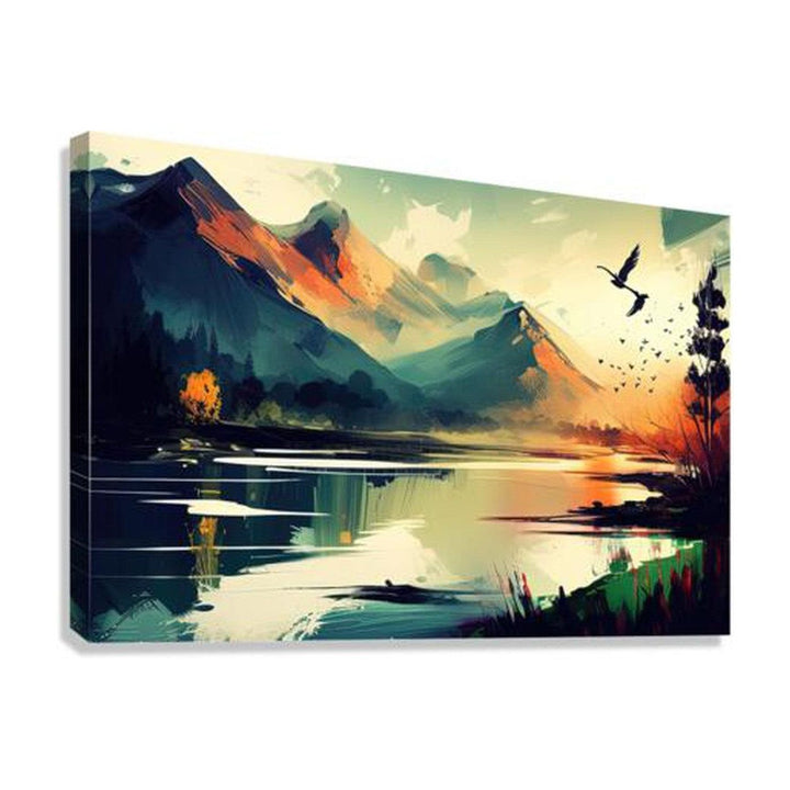 The Mountains River Valley, Landscape Nature Art Print 32328 Giclée Stretched Canvas Print Visual Wall Art