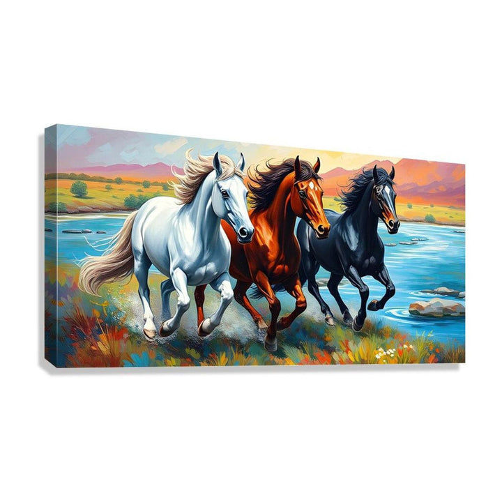 Three Horses Racing, Animal Art Print 21801 Giclée Stretched Canvas Print Visual Wall Art