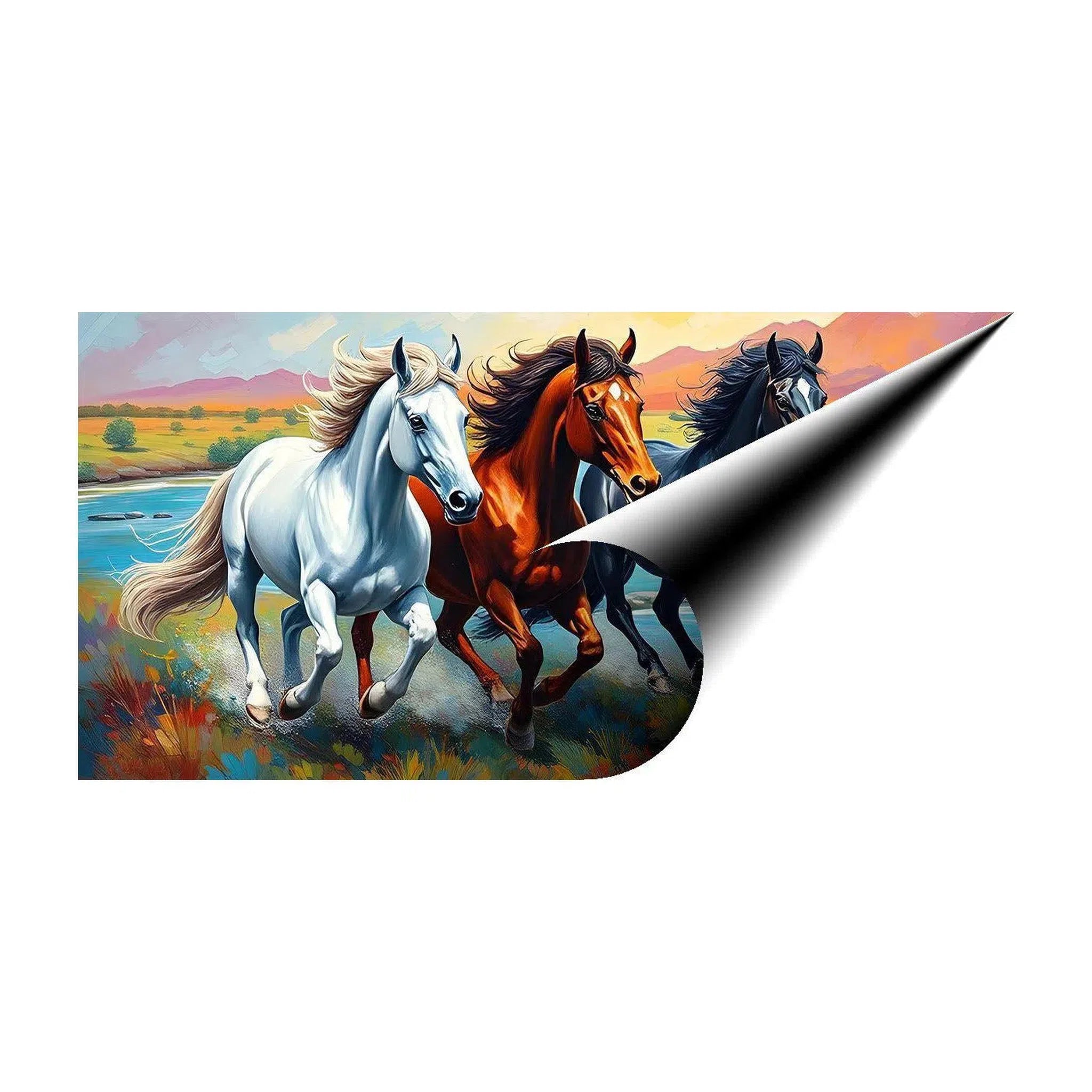 Three Horses Racing, Animal Art Print 21801 Giclée Rolled Canvas Print Visual Wall Art