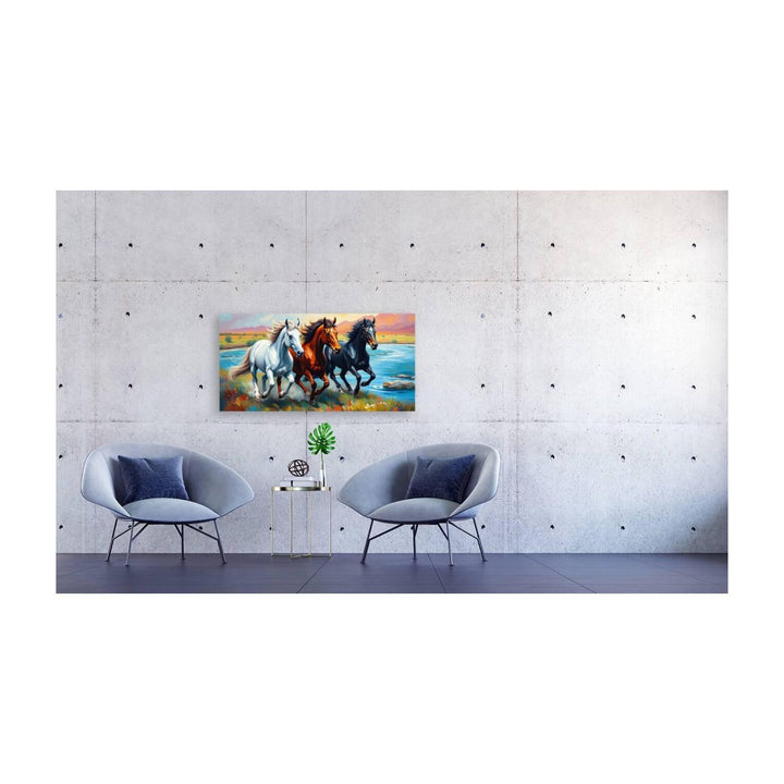 Three Horses Racing, Animal Art Print 21801 Visual Wall Art